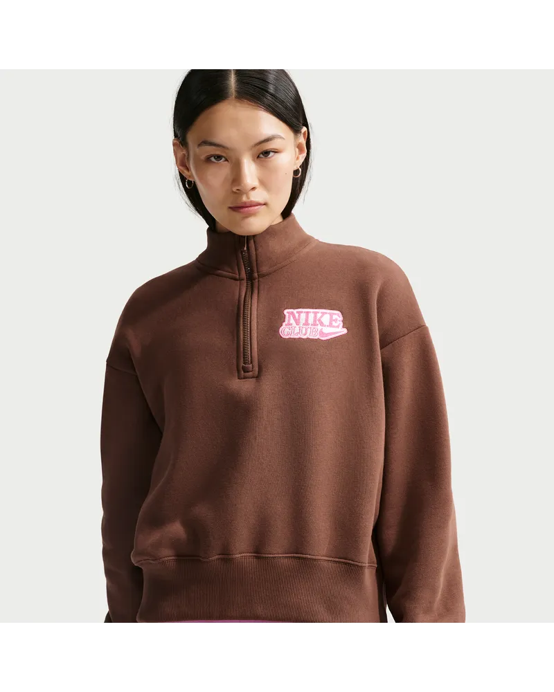 Nike Fleece-Oberteil in Oversize mit Viertelreißverschluss für Damen - Braun Braun