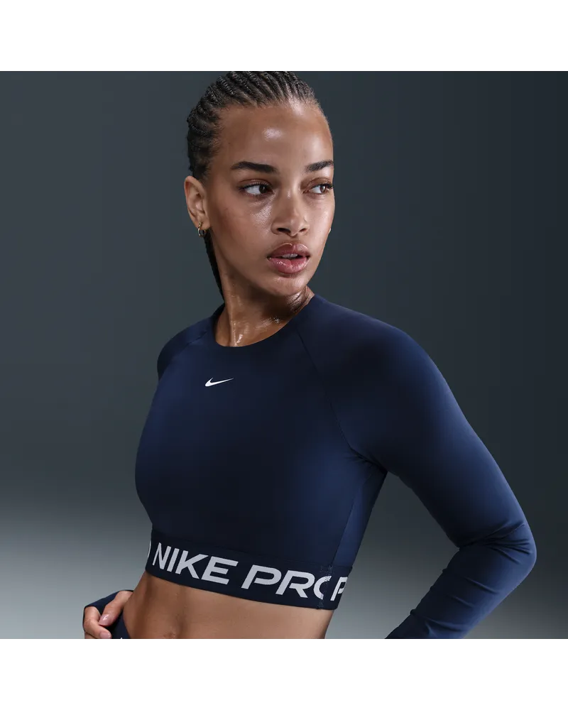 Nike Pro Dri-FIT verkürztes Longsleeve (Damen) - Blau Blau