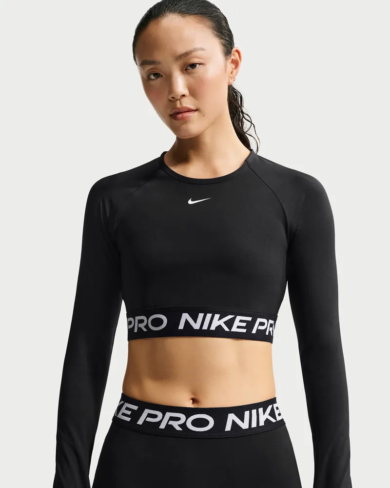 Nike Pro Dri-FIT verkürztes Longsleeve (Damen) - Schwarz Schwarz