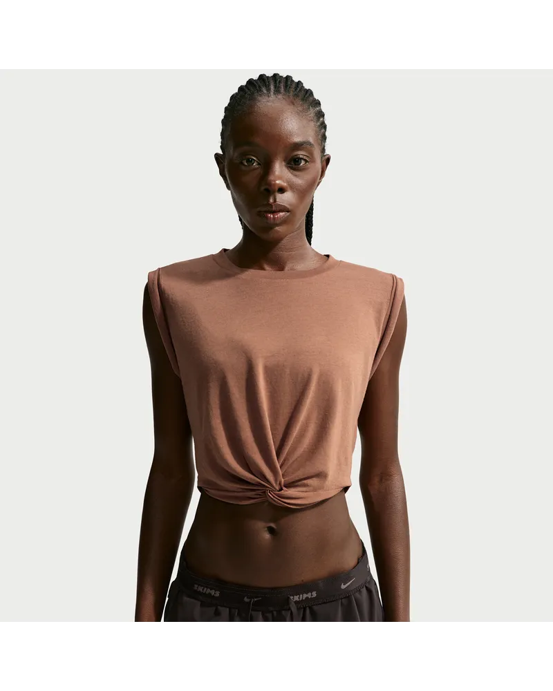 Nike SKIMS Performance Cotton Blend verkürztes Tanktop mit Twist (Damen) - Braun Braun