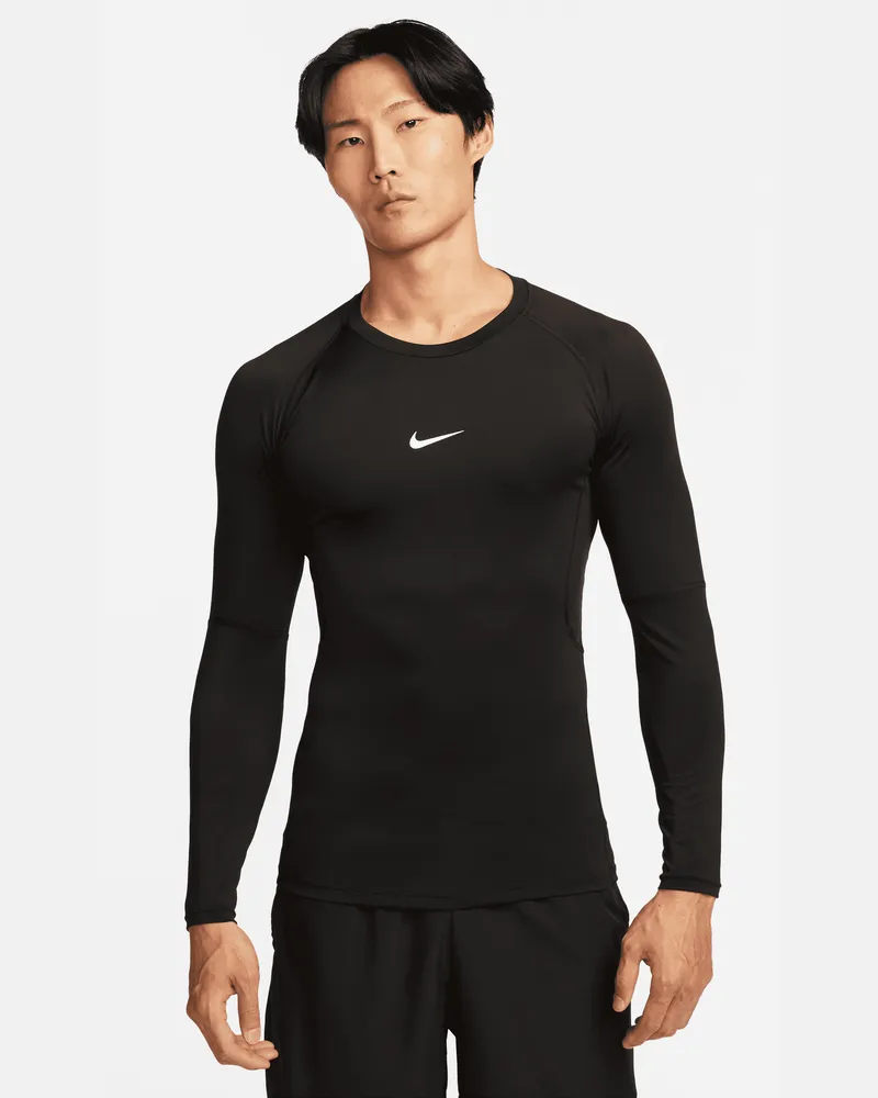 Nike Pro Men's Dri-FIT Dri-FIT Fitness-Longsleeve mit enger Passform für Herren - Schwarz Schwarz