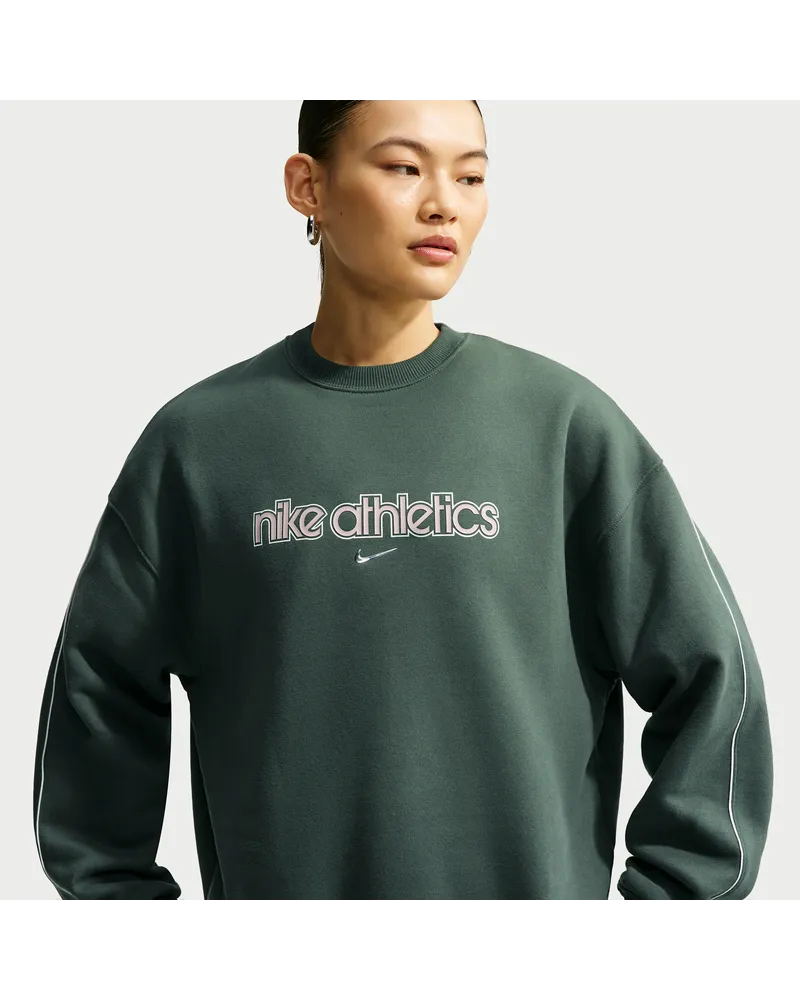 Nike Studio Fleece mittelschweres Material Oversize-Rundhalsshirt (Damen) - Grün Grün