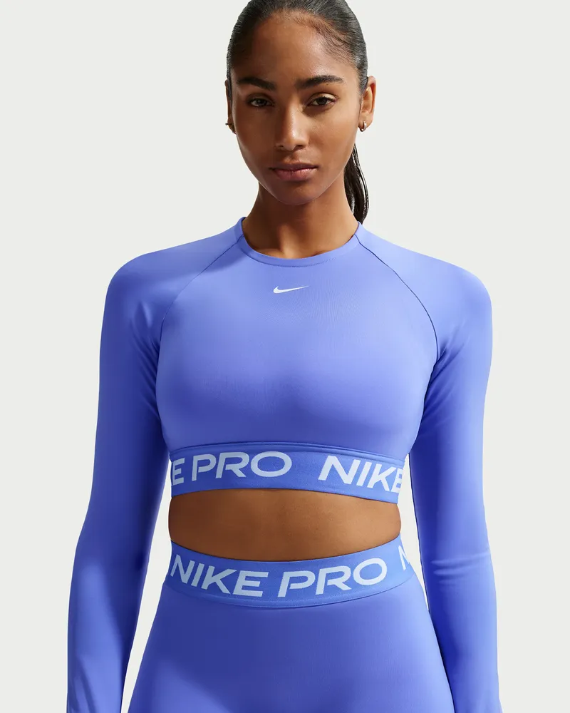 Nike Pro Dri-FIT verkürztes Longsleeve (Damen) - Blau Blau
