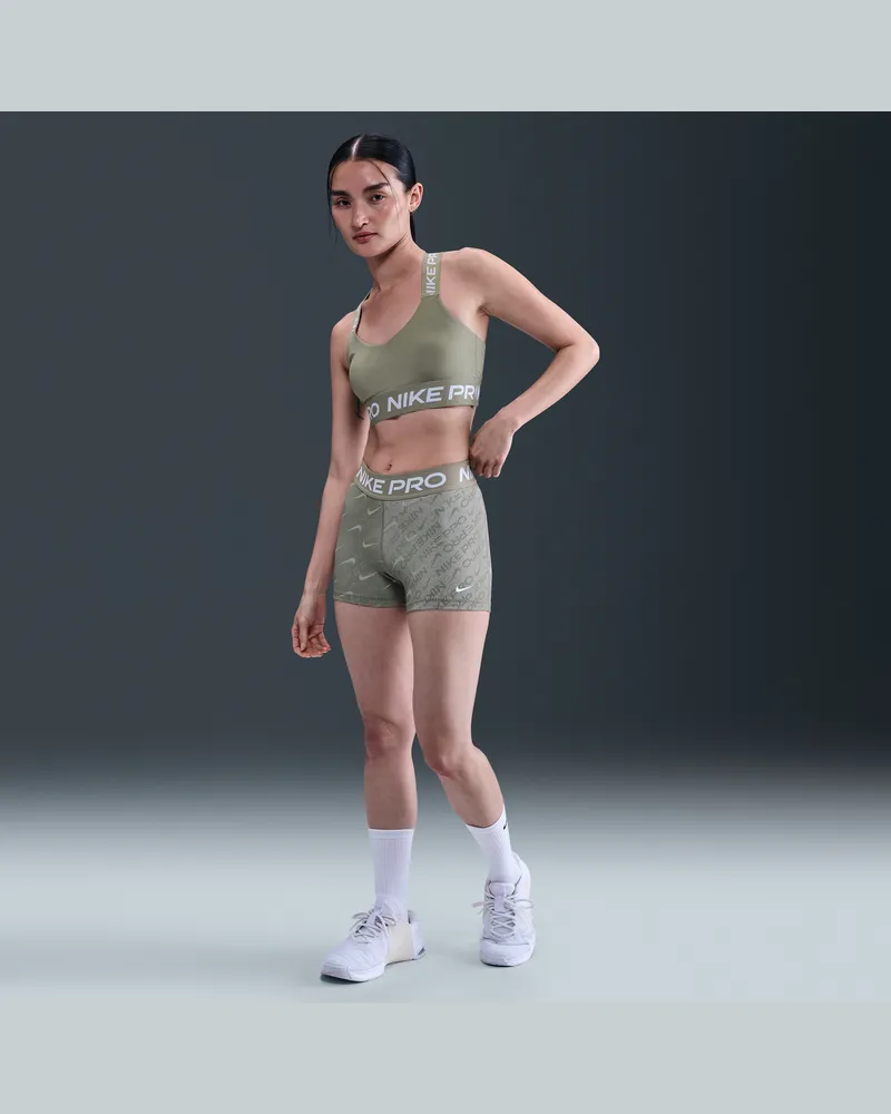 Nike Pro Bike Shorts mit mittelhohem Bund und Print (Damen, ca. 7,5 cm) - Grün Grün