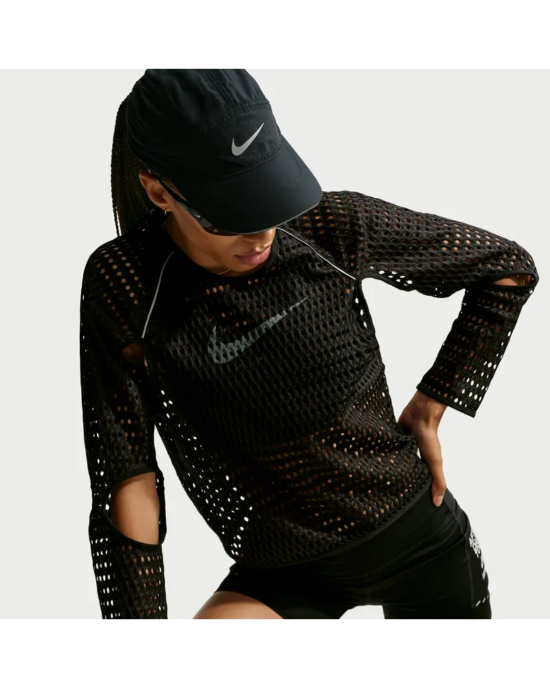 Nike Radical AirFlow After Dark Tour Aero-FIT Longsleeve-Laufoberteil mit verkürztem Schnitt (Damen) - Schwarz Schwarz