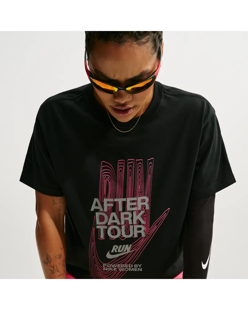 Nike After Dark Tour Dri-FIT Kurzarm-Laufshirt (Damen) - Schwarz Schwarz