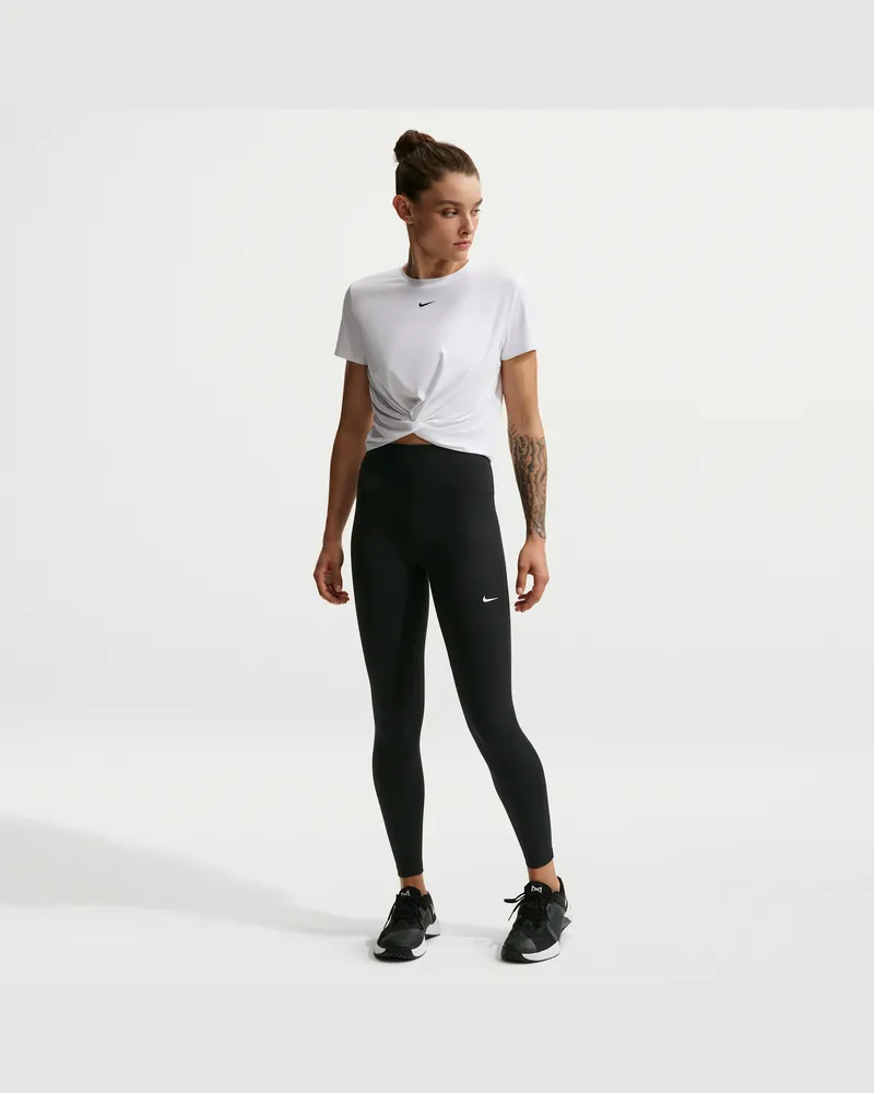 Nike One Leggings in voller Länge mit nahtloser Vorderseite und hohem Bund (Damen) - Schwarz Schwarz