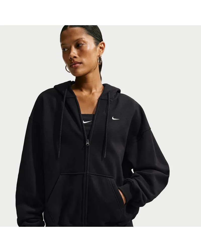 Nike Studio Fleece mittelschwere Oversize-Kapuzenjacke (Damen) - Schwarz Schwarz