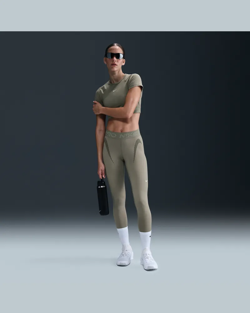 Nike Pro 7/8-Tights mit mittelhohem Bund und Grafik für Damen - Grün Grün