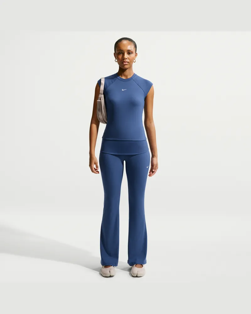 Nike Chill Knit eng geschnittene Ripp-Hose mit mittelhohem Bund (Damen) - Blau Blau