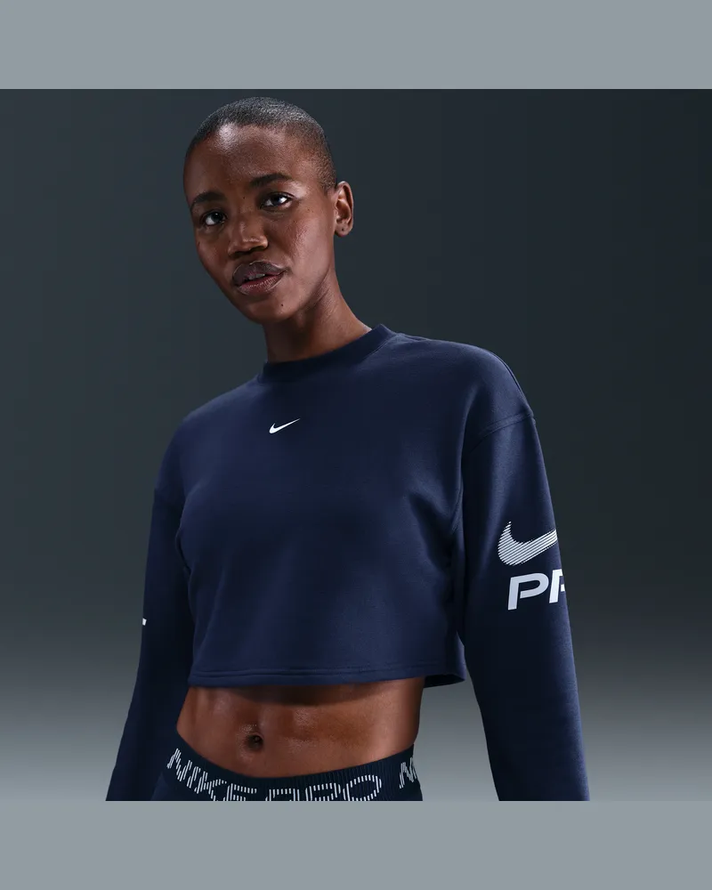Nike Pro weites Dri-FIT French-Terry-Sweatshirt mit Rundhalsausschnitt (Damen) - Blau Blau