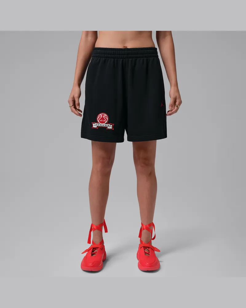Jordan Brooklyn Fleece Shorts aus French Terry mit Grafik (Damen) - Schwarz Schwarz