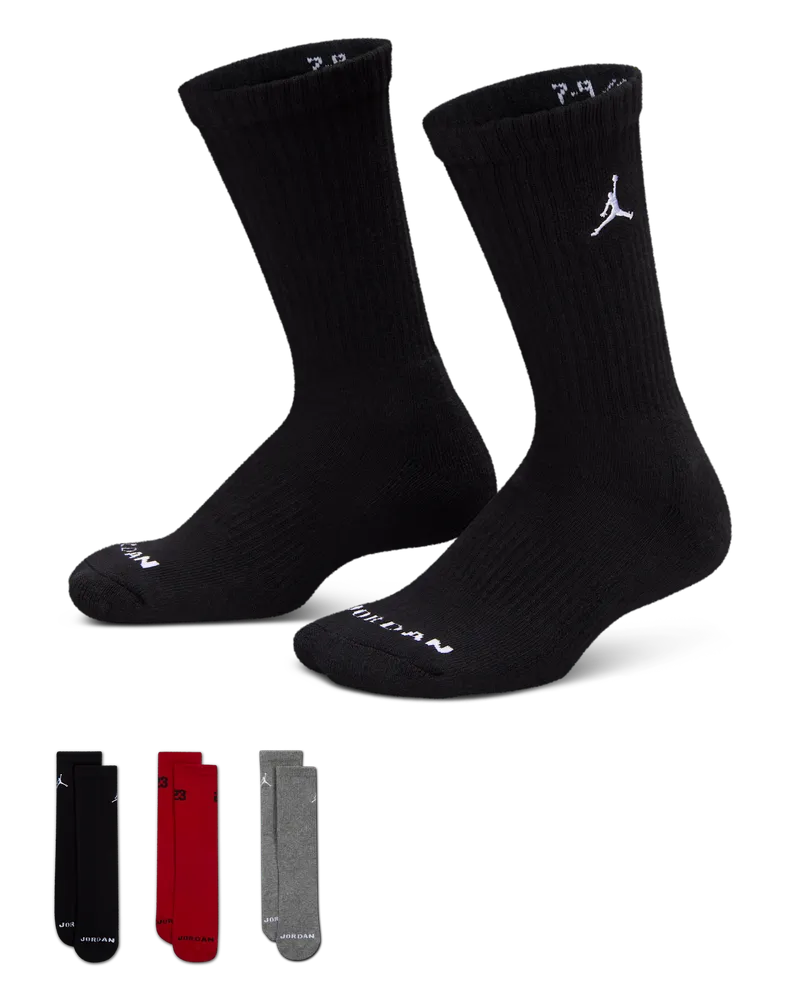 Jordan Baseline Crew-Socken (Kinder, 3 Paar) - Schwarz Schwarz