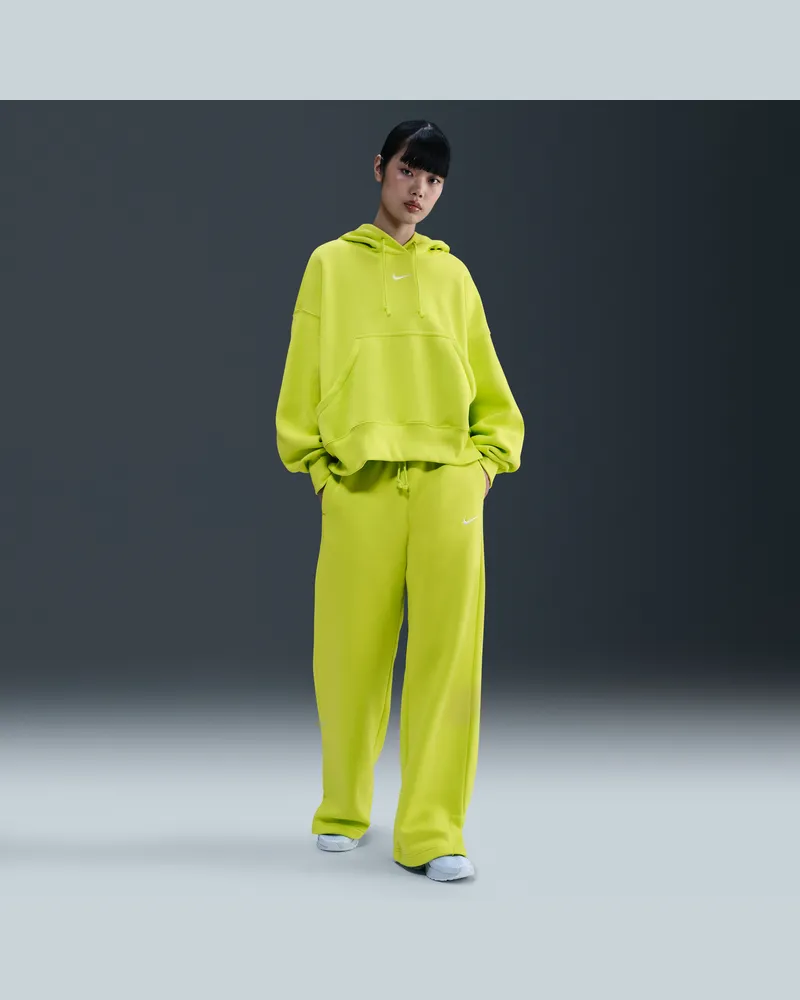 Nike Phoenix Fleece Hose mit hohem Bund und weitem Bein (Damen) - Grün Grün