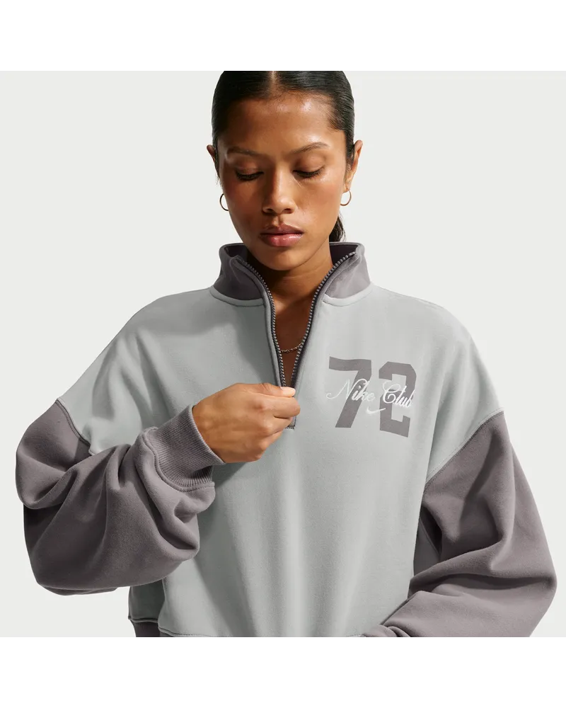 Nike Studio Fleece Medium Weight verkürztes Oversize-Top mit Viertelreißverschluss (Damen) - Grau Grau