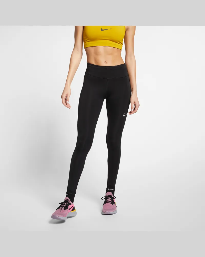Nike Fast Lauf-Leggings mit halbhohem Bund für Damen - Schwarz Schwarz