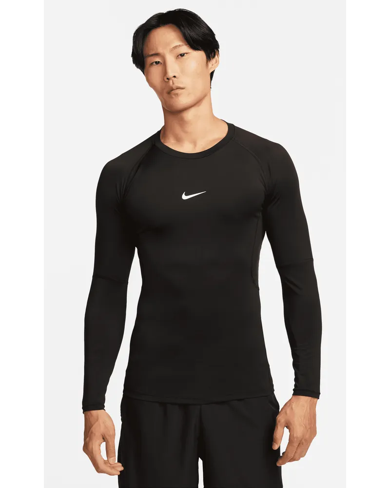 Nike Pro Men Dri-FIT Dri-FIT Fitness-Longsleeve mit enger Passform für Herren - Schwarz Schwarz