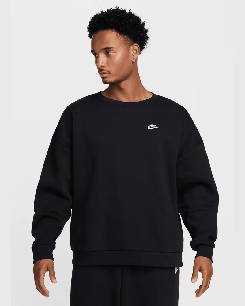 Nike Club extragroßes Fleece-Sweatshirt mit Rundhalsausschnitt (Herren) - Schwarz Schwarz