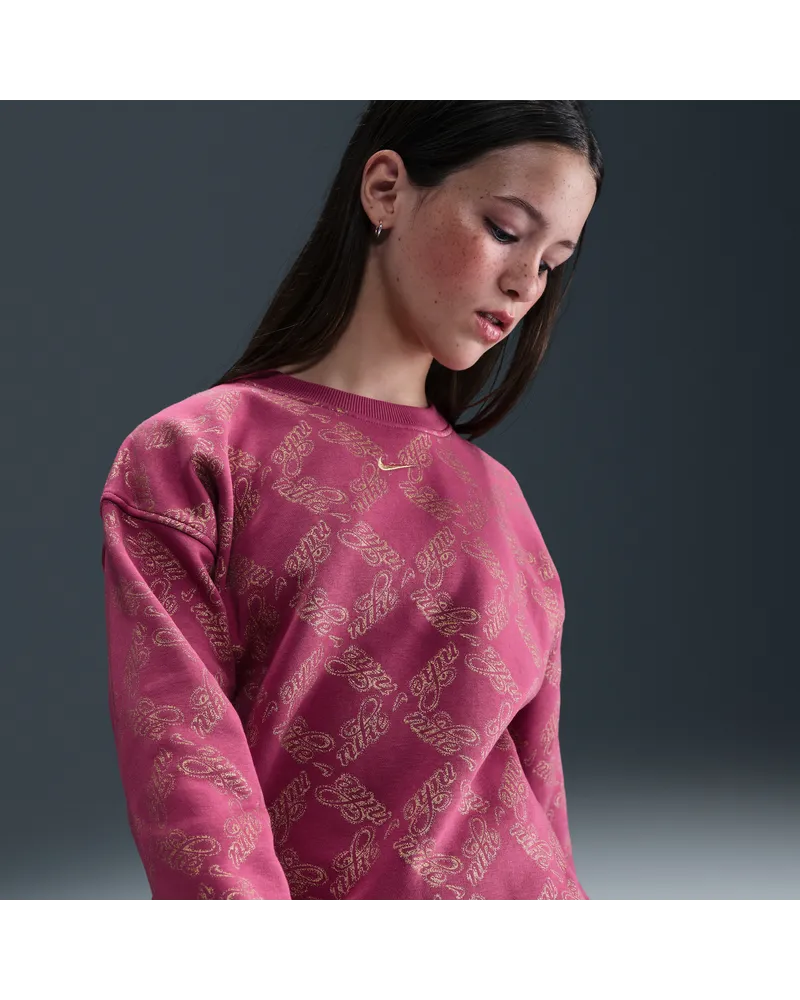 Nike Club Fleece extragroßes bedrucktes Sweatshirt mit Rundhalsausschnitt für ältere Kinder (Mädchen) - Lila Lila