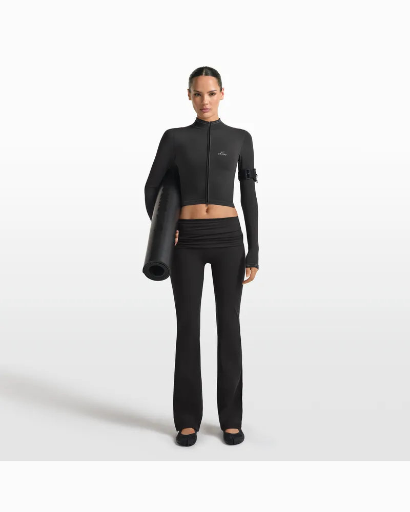 Nike SKIMS Matte Damenhose mit ausgestelltem Bein und umklappbarem Bund - Schwarz Schwarz