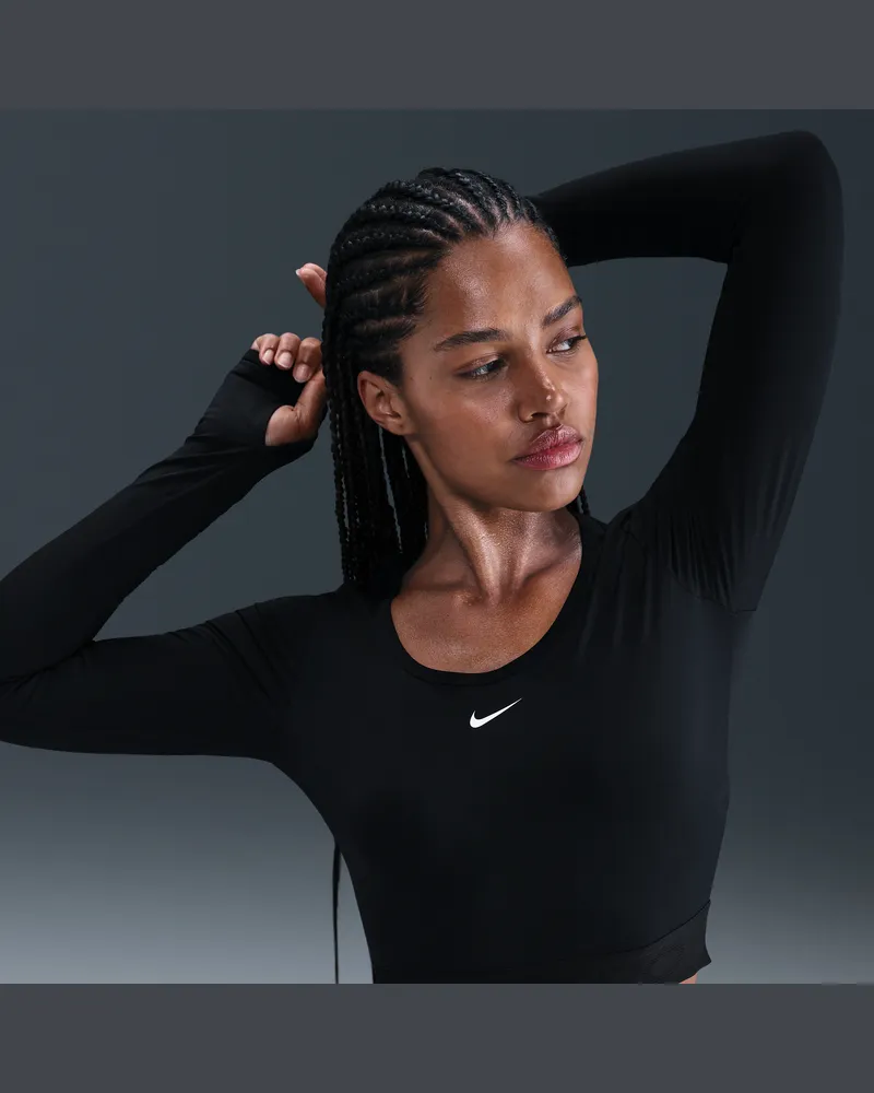 Nike Pro Dri-FIT verkürztes Longsleeve (Damen) - Schwarz Schwarz