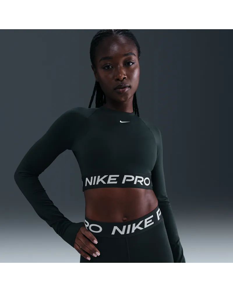 Nike Pro Dri-FIT verkürztes Longsleeve (Damen) - Grün Grün