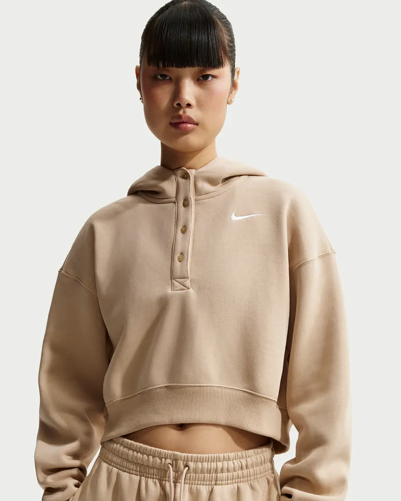 Nike Phoenix verkürzter Oversize-Henley-Hoodie aus Fleece (Damen) - Braun Braun
