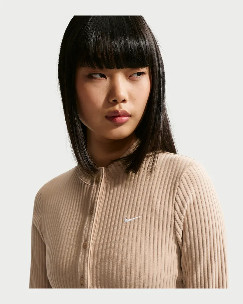 Nike Chill Knit schmal geschnittener Cardigan aus breitem Rippmaterial (Damen) - Braun Braun