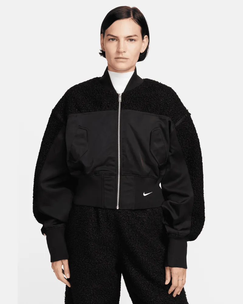 Nike Sportswear Collection Damen-Bomberjacke aus hochflorigem Fleece - Schwarz Schwarz