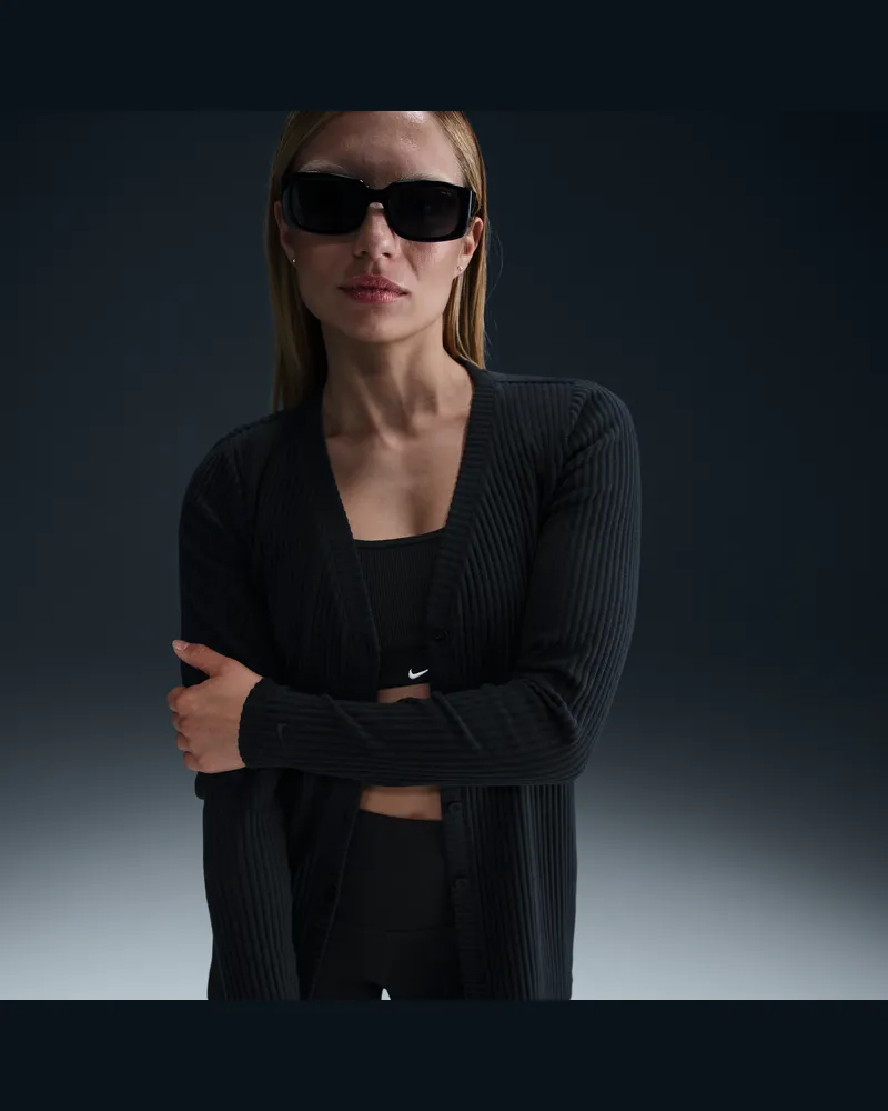Nike Chill Knit schmal geschnittener Cardigan aus Rippmaterial (Damen) - Schwarz Schwarz