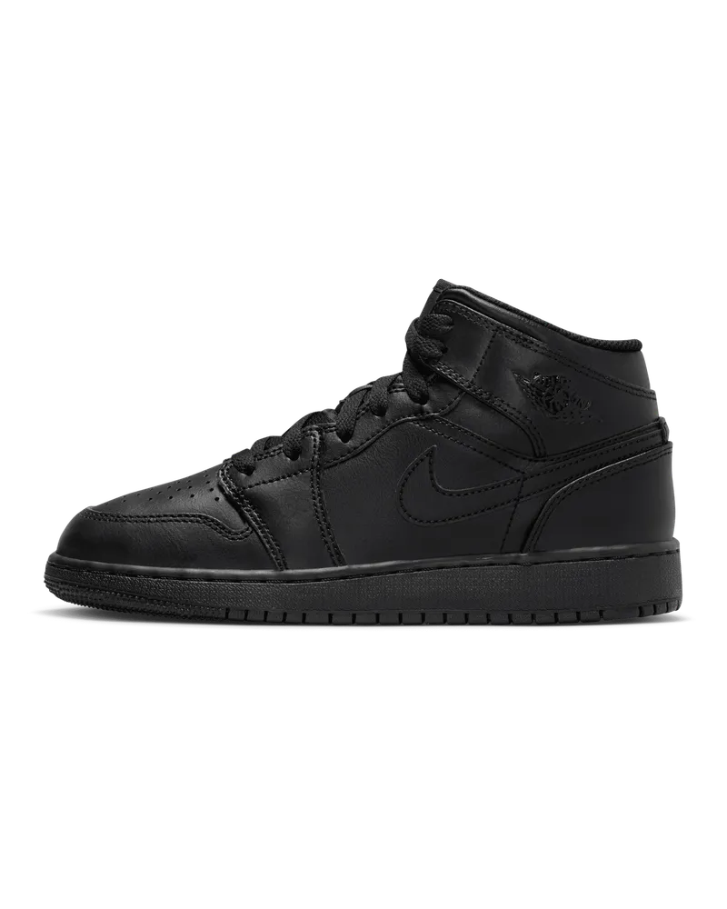 Jordan 1 Mid Schuh für ältere Kinder - Schwarz Schwarz