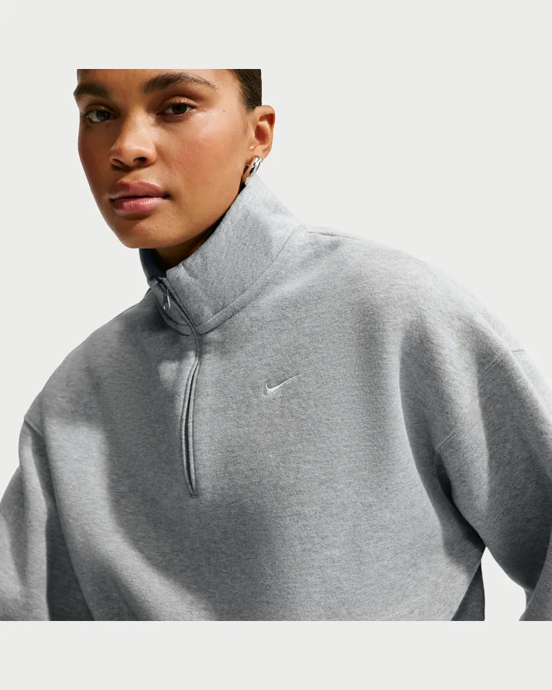 Nike Studio Fleece Medium Weight verkürztes Oversize-Top mit Viertelreißverschlus (Damen) - Grau Grau