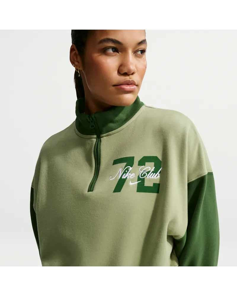 Nike Studio Fleece Medium Weight verkürztes Oversize-Top mit Viertelreißverschluss (Damen) - Grün Grün