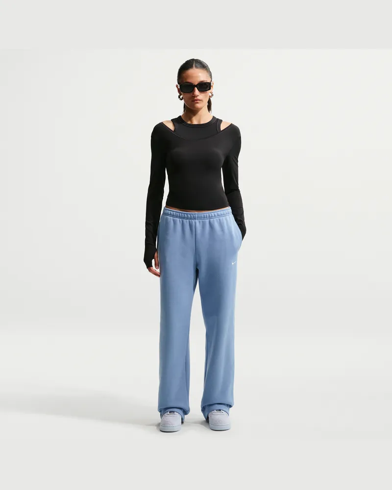 Nike Studio Fleece mittelschwere Hose mit mittelhohem Bund und offenem Saum (Damen) - Blau Blau