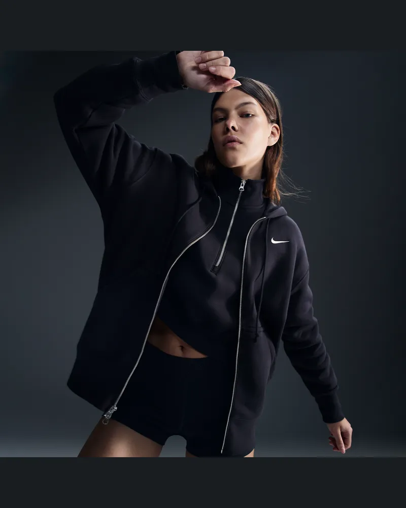 Nike Phoenix Oversize-Damen-Hoodie mit durchgehendem Reißverschluss - Schwarz Schwarz