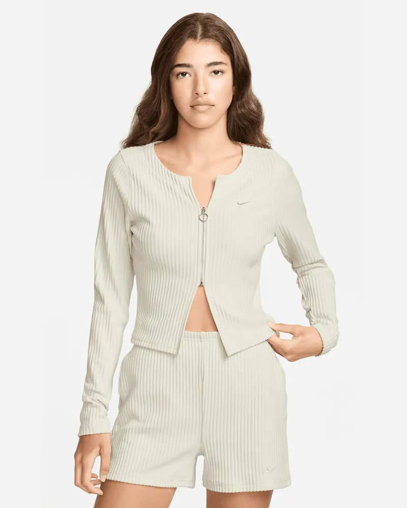 Nike Sportswear Chill Rib schmal geschnittene Strickjacke mit durchgehendem Reißverschluss (Damen) - Braun Braun