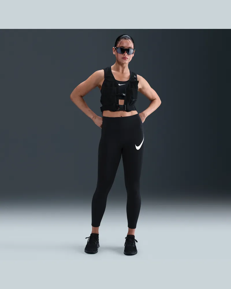 Nike Tempo Swoosh Run 7/8-Lauf-Leggings mit hohem Taillenbund (Damen) - Schwarz Schwarz
