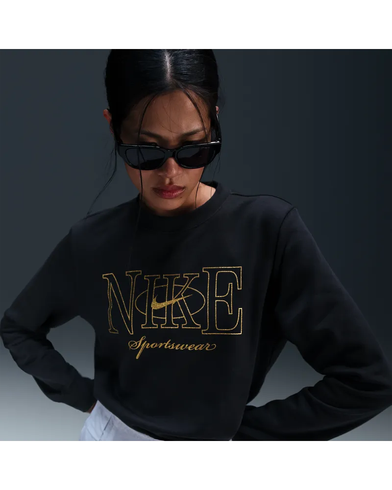 Nike Club Fleece Sweatshirt mit Rundhalsausschnitt (Damen) - Schwarz Schwarz