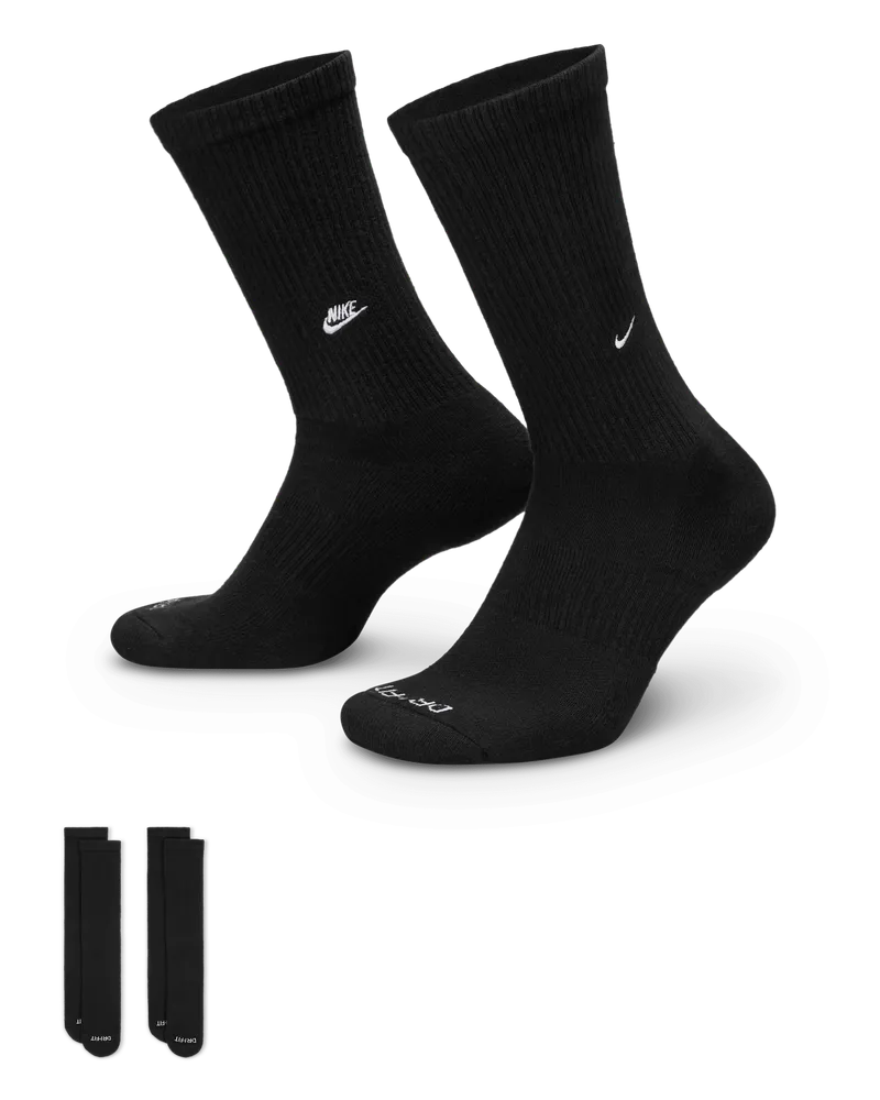 Nike Everyday Cushioned Crew-Socken (2 Paar) - Schwarz Schwarz