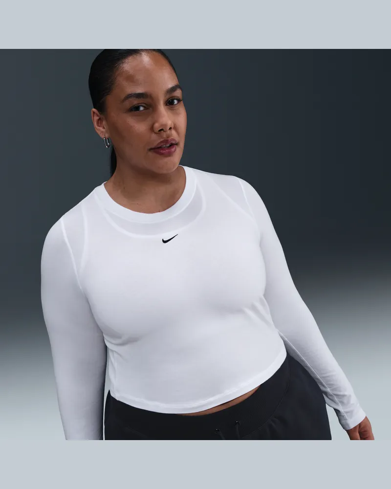 Nike Sportswear Chill Knit schmal geschnittenes Crop-Longsleeve (Damen, große Größen) - Weiß Weiß