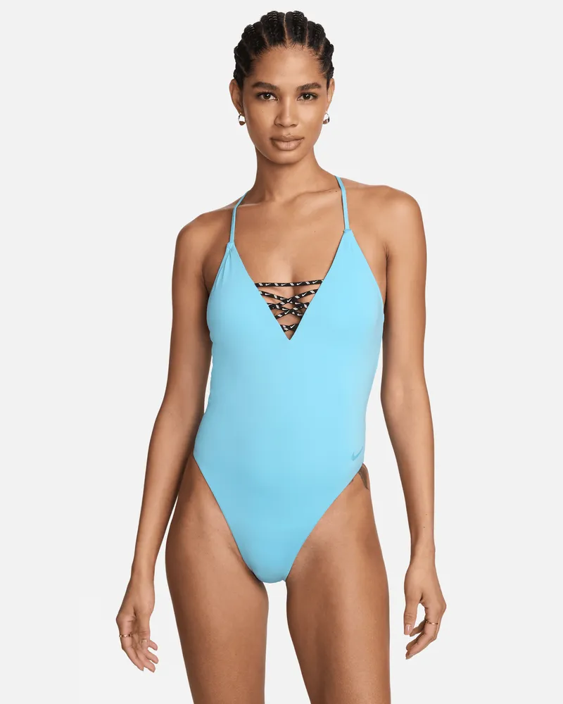 Nike Swim Sneakerkini 2.0 einteiliger Cross-Back-Badeanzug für Damen - Blau Blau