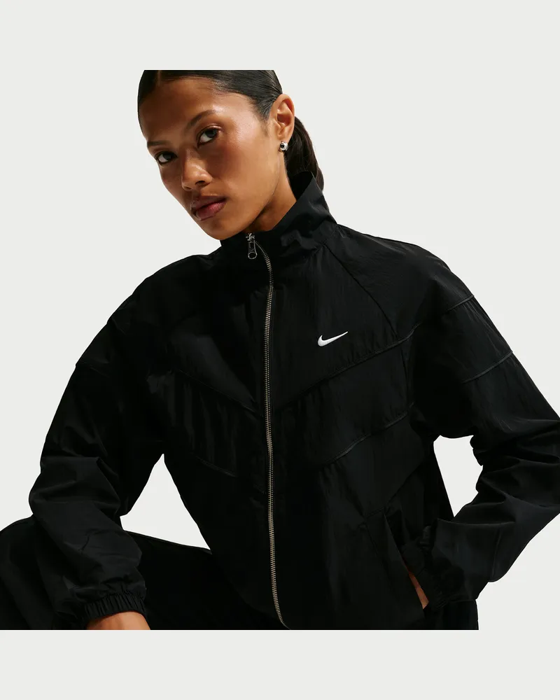 Nike Windrunner lockere UV-Webjacke mit durchgehendem Reißverschluss (Damen) - Schwarz Schwarz