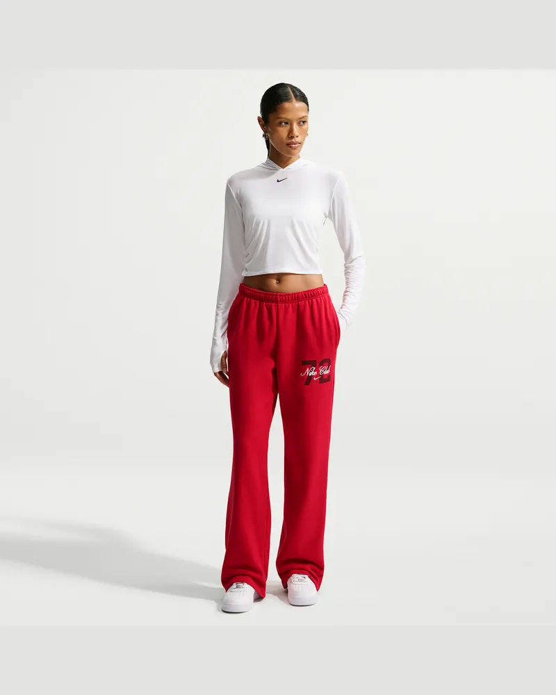 Nike Studio Fleece Medium Weight Hose mit mittelhohem Bund und offenem Saum (Damen) - Rot Rot