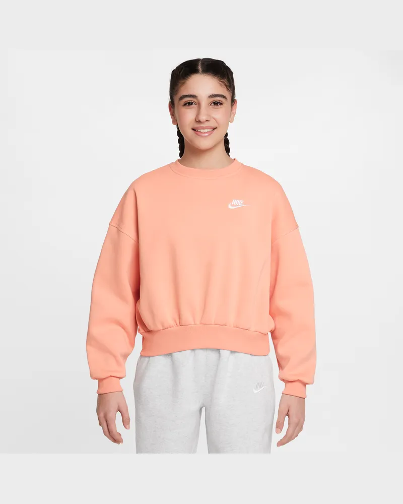 Nike Sportswear Club Fleece-Sweatshirt mit Rundhalsausschnitt und kastiger Passform (Mädchen) - Orange Orange