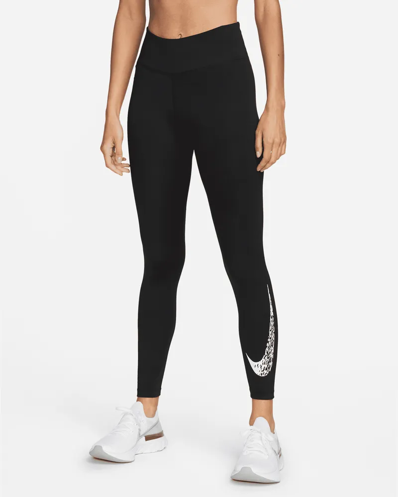 Nike Swoosh Run 7/8-Lauf-Leggings mit mittelhohem Bund für Damen - Schwarz Schwarz