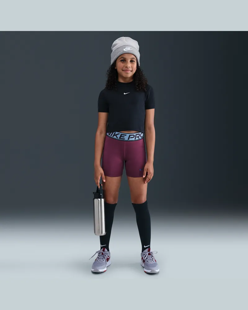 Nike Pro Dri-FIT Shorts mit glänzenden Akzenten (ca. 7,5 cm) (ältere Kinder, Mädchen) - Rot Rot