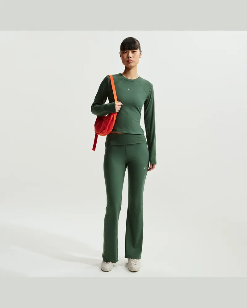 Nike Chill Knit eng geschnittene Ripp-Hose mit mittelhohem Bund (Damen) - Grün Grün