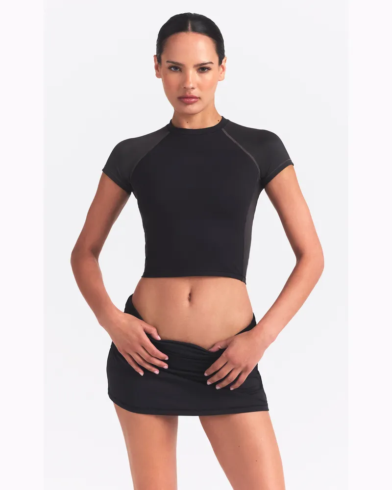 Nike SKIMS Matte Shine Mix Kurzarm-Crop Top für Damen - Schwarz Schwarz