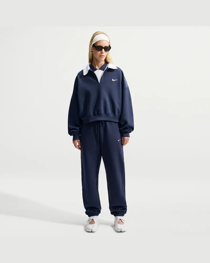 Nike Studio Fleece Oversize-Hose aus mittelschwerem Material mit hohem Bund und Bündchen (Damen) - Blau Blau