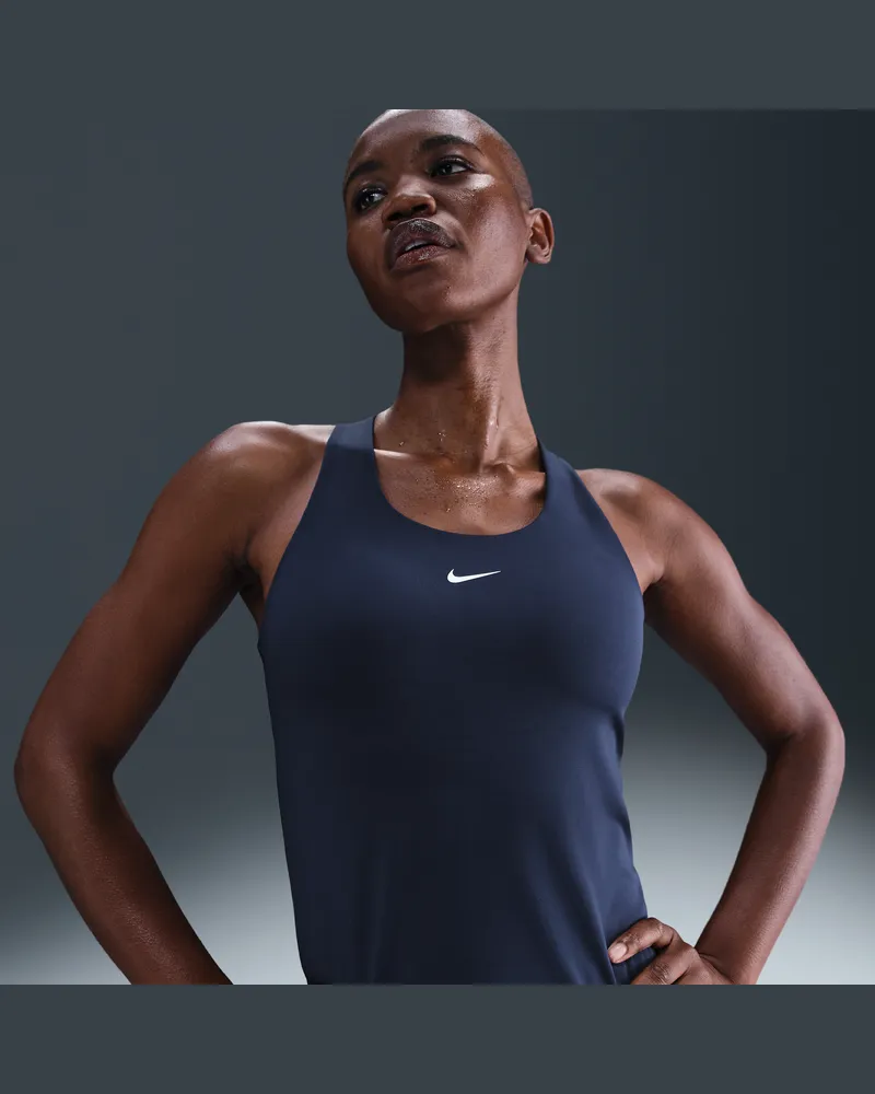 Nike Swoosh gepolstertes Sport-BH-Tanktop mit mittlerem Halt für Damen - Blau Blau